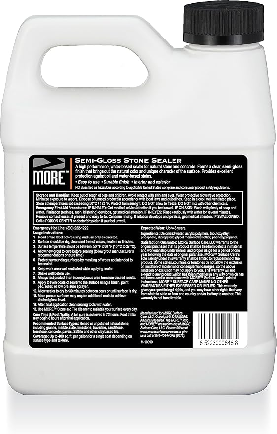 MORE Stone Enhancer & Sealer | 2-in-1 Formula for Indoor & Outdoor | Water-Based, Color Enhancing, Stain Protection for Marble, Granite, Limestone, Travertine & Natural Stone | No Gloss Finish [32oz]