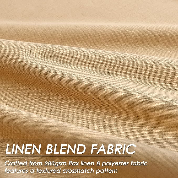 Camel Linen Blackout Curtains 108 Inches Long 2 Panel Set for Living Room Back Tab Pocket Drapes Cotton Textured Room Darkening Light Blocking Curtain for Bedroom Cottage High Window 52x108