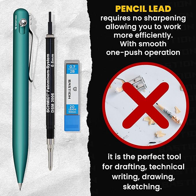 Bastion Mechanical Pencil with Medium Point Refillable Leads - Premium Aluminum Bolt Action Gift Case Metal For Architecture, Drawing, Sketching 20 x 0.7mm Lead Refills, (PENCL-BLTACN-ALTFB)
