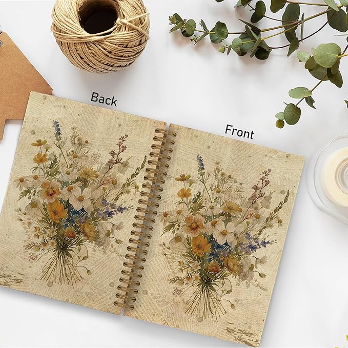 Spring Floral Spiral Notebook, Vintage Flower Journal Notebook, Floral Journal, Retro Floral Plant Notebooks for School Work, Boho Botanical Office Supplies Gifts for Women Men, 5.5x8.3 Inch