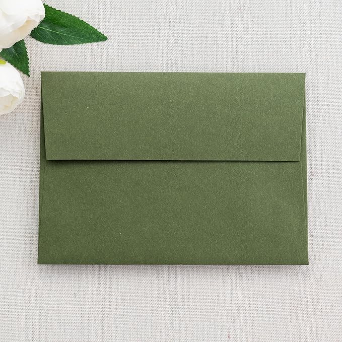 PONATIA 50 PCS 5x7 Envelopes, Olive Green Self- Adhesive A7 Envelopes for Weddings, Invitation Cards, Photos, Postcards, Greeting Cards Mailing, Baby Shower, Graduation, Christmas Gift Cards