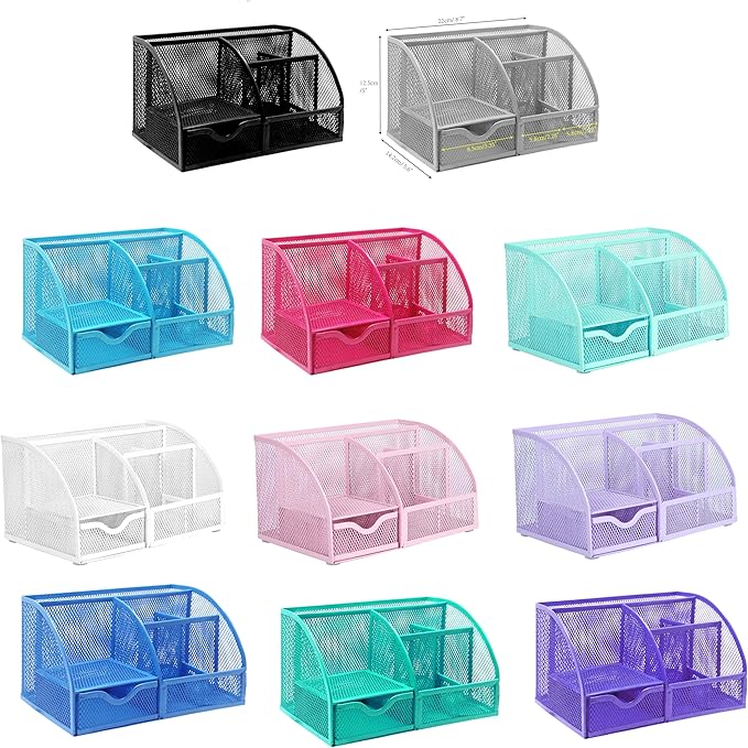 Exerz Desk Organizer Light Purple Office Desk Accessories Supplies Office Storage Desktop Pencil Pen Holder with Drawer Home Workspace