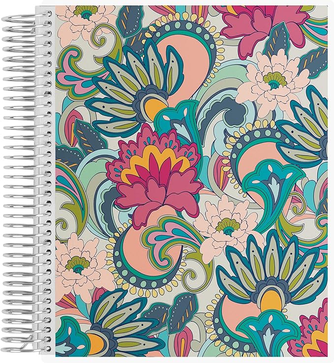 Erin Condren 7" X 9" Spiral Bound College Ruled Notebook - Playful Paisley, 160 Lined Page Note Taking & Writing Notebook, 80Lb Thick Paper, Stickers Included