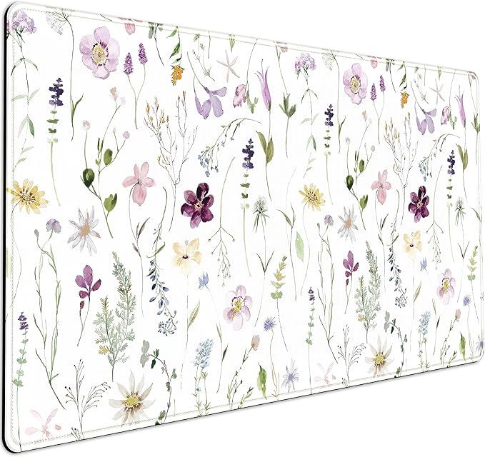 Cute Flower Mouse Pad Aesthetic Desk Mat Plants Large Extended Gaming Mousepad Floral XXL Desk Pad Keyboard and Mouse Mat 31.5''x15.75'', Desktop Decor Protectors Mats for Women Office Girl Gamer