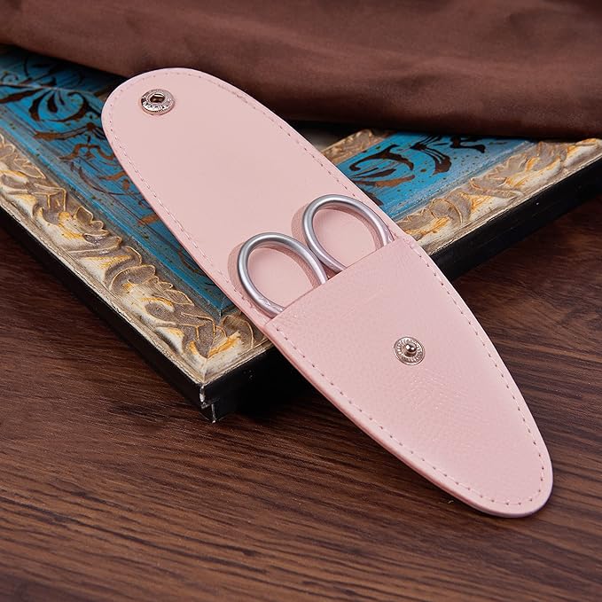 3.6 inch Small Sewing Scissors, Mini Scissors in a Pouch, All Purpose with Leather Sheath Cover, Color PINK Green