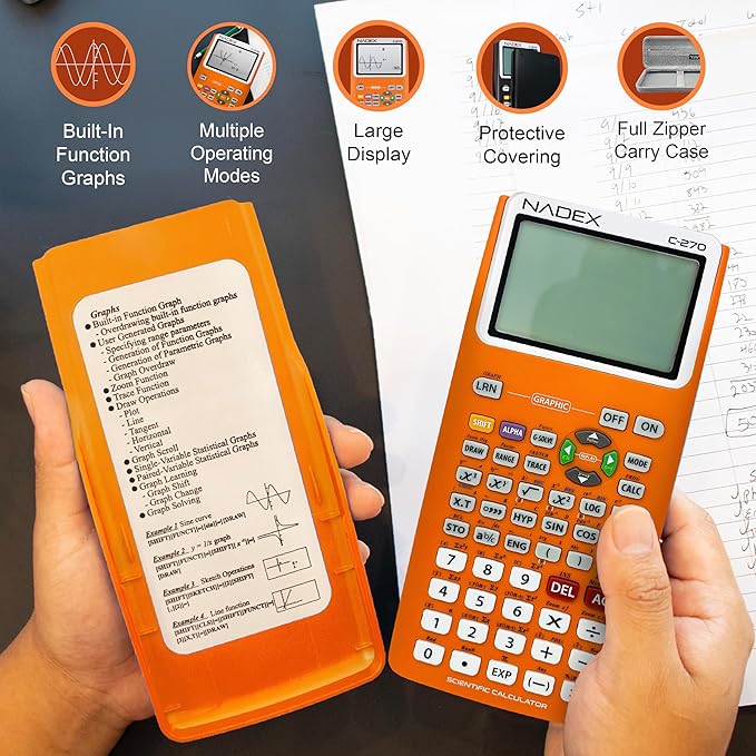Scientific Calculator with Graphing, Includes Carrying Case, for College and High School Students, Calculus, Algebra, Geometry, Trigonometry, Statistics, Physics, Chemistry, Orange