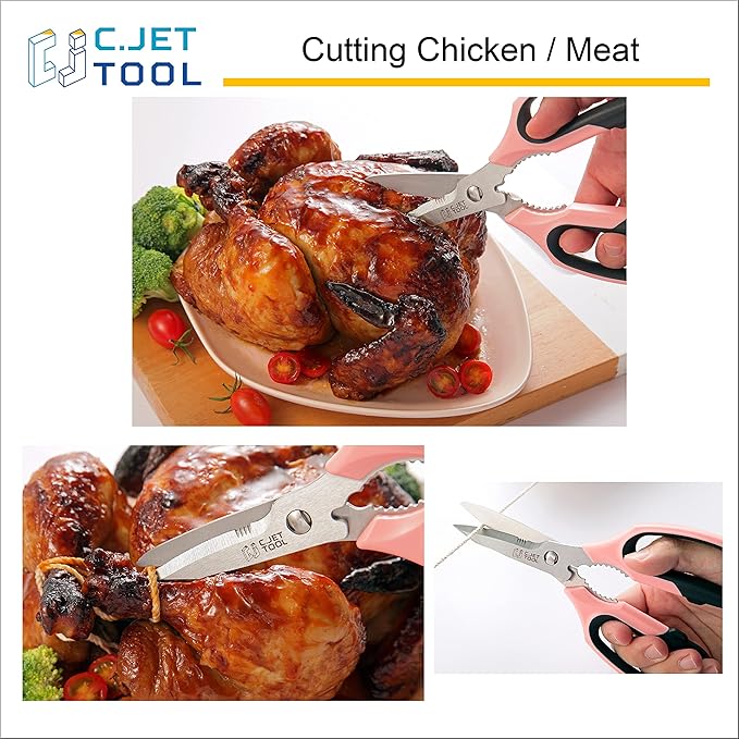 8" Heavy Duty Scissors, Utility Scissors All Purpose for Cardboard, Plastic, Carpet, Rope, Leather. Sharp Stainless Steel Blades, Non‑Slip Handle, Kitchen Shears for Food, Meat & Poultry