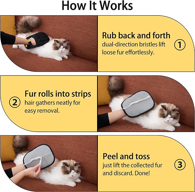 Cat Hair Remover Glove – Reusable Washable Electrostatic Pet Hair Removal Glove for Clothes, Couch & Car – 5-Finger Cleaning Glove for Cats & Dogs – 1Pcs (Black)