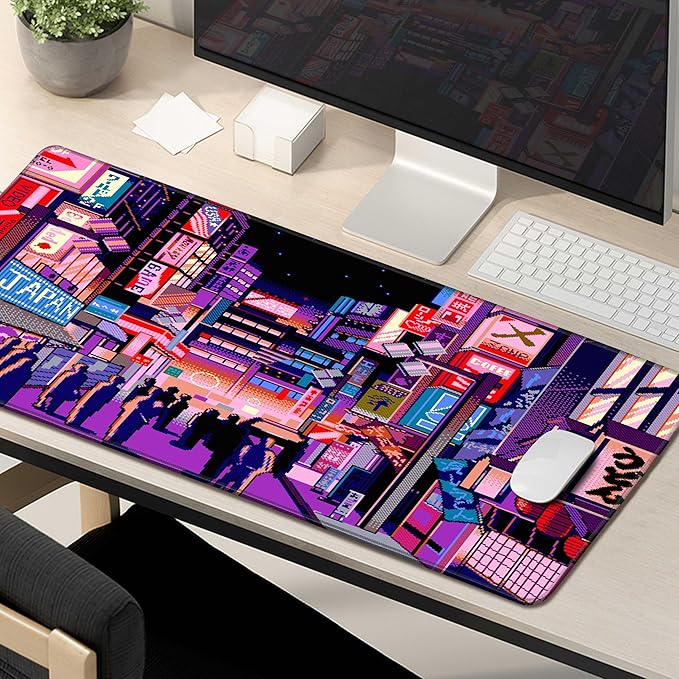 Japanese Large Mouse Pad XL - Anime Extended Gaming Mouse Mat Desk Pad,3mm Thick Long Non-Slip Rubber Base Mice Pad,Stitched Edges Mousepad,31.5 X 11.8 Inch - Tokyo Pixel Street