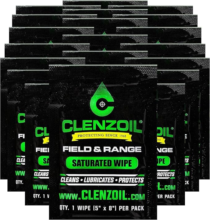 CLENZOIL Field & Range Single-Use Saturated Gun Oil Wipe Packets | Individual CLP Wipes | One-Step Gun Cleaning Oil & Lubricant Field Wipes for Hunting