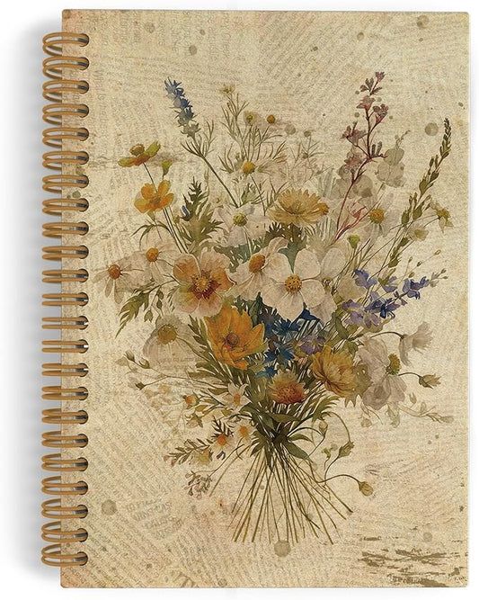 Spring Floral Spiral Notebook, Vintage Flower Journal Notebook, Floral Journal, Retro Floral Plant Notebooks for School Work, Boho Botanical Office Supplies Gifts for Women Men, 5.5x8.3 Inch