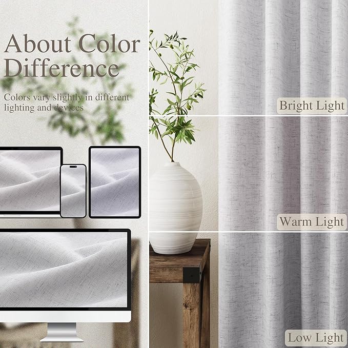 100% Blackout Linen Curtains 90 inch Length 2 Panels for Living Room Loop Pocket Pinch Pleated Black Out Drapes Grey Heat Reducing Total Blackout Window Curtains for Bedroom 90 inches Long