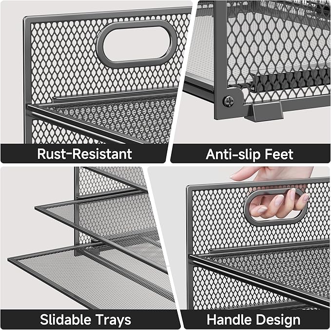 Paper Organizer for Desk File Organizer with Handle Mesh 6 Tier Letter Tray Paper Sorter Desk Organizer for Office Home Supplies-Grey