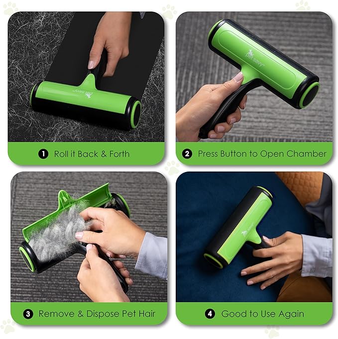 pet savy Pet Hair Roller - Compact and Lightweight Lint Roller for Pet Hair - Reusable Dog & Cat Hair Remover with Electrostatic Adsorption for Gentle and Efficient Cleaning
