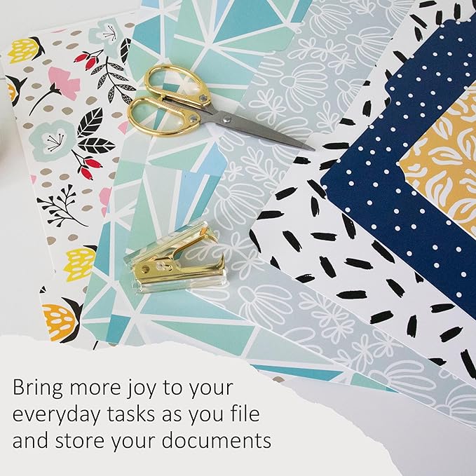 Cute File Folders, Set of 12 3-Tab Letter Size Decorative File Folders Boho Manilla 8.5 x 11 – Pretty Designer Home Office School Supplies (Sublime)