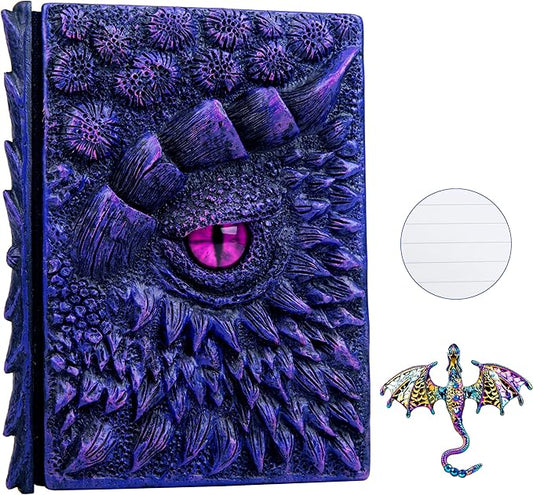 3D Dragon Eye Embossed Journal,Resin Engraving Notebook,Dnd notebook for Dragon Lovers ，Blank Paper,Hardcover Travel Notepad for Writing,Sketchbook,Collection,Gift,Decoration A4 and A5 Size (A5-Dark Purple-Lined-Brooch)