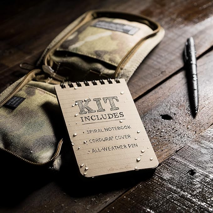 Rite in the Rain Weatherproof 3" x 5" Top Spiral Notebook Kit: MultiCam CORDURA Fabric Cover, 3" x 5" Tan Notebook, and Weatherproof Pen (No. 935M-KIT)