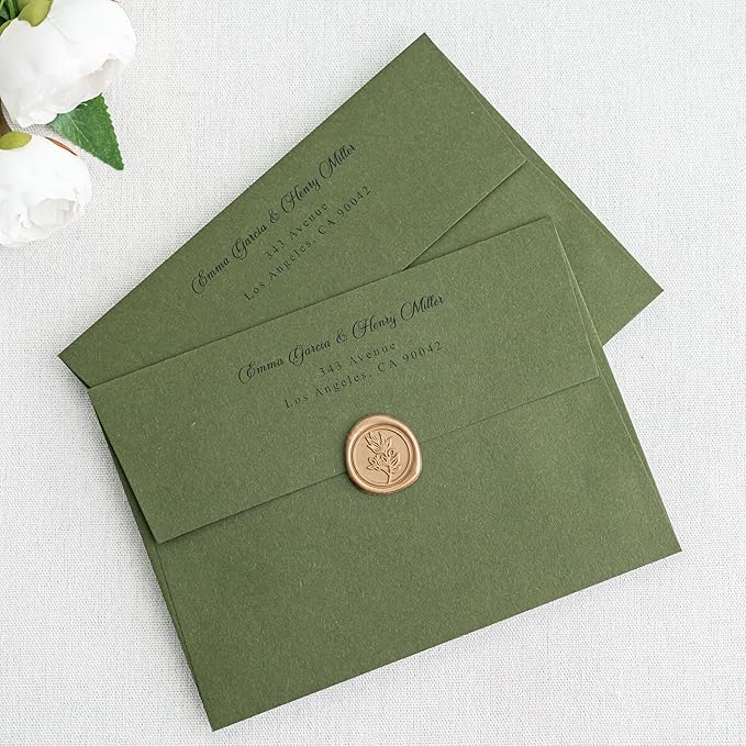 PONATIA 50 PCS 5x7 Envelopes, Olive Green Self- Adhesive A7 Envelopes for Weddings, Invitation Cards, Photos, Postcards, Greeting Cards Mailing, Baby Shower, Graduation, Christmas Gift Cards