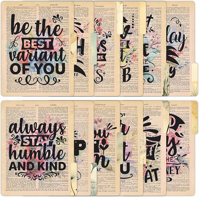 PARTH IMPEX 12 Pack Decorative File Folders, 1/3 Cut Tab with Assorted Positions, Letter Size Paper Holders (9.37” x 11.75”) Matte Finish Laminated for Office School Work - Motivational Quotes Design