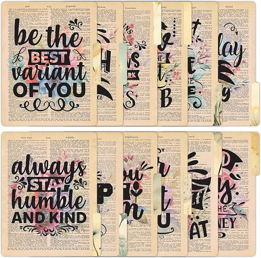 PARTH IMPEX 12 Pack Decorative File Folders, 1/3 Cut Tab with Assorted Positions, Letter Size Paper Holders (9.37” x 11.75”) Matte Finish Laminated for Office School Work - Motivational Quotes Design