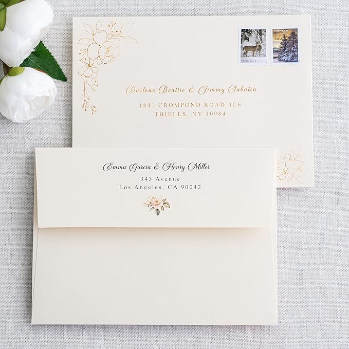 PONATIA 50 PCS 5x7 Envelopes, Self- Adhesive Cream A7 Envelopes for Weddings, Invitation Cards, Photos, Postcards, Greeting Cards Mailing, Baby Shower, Graduation, Christmas Gift Cards