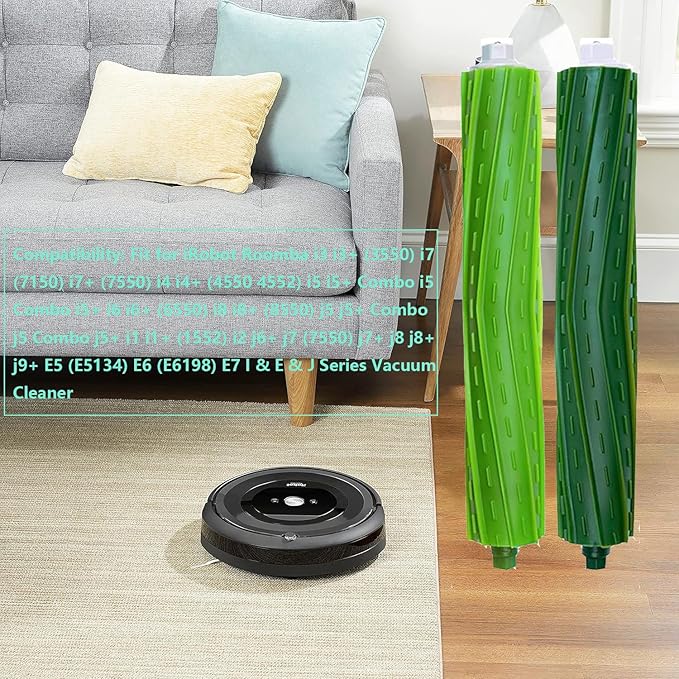 Replacement Parts & Accessories for iRobot Roomba E, I & J Series, Combo i5, j5 Series e5 e6 i1 i2 i3 i4 i5 i6 i7 i8 j5 j6 j7 j8 Vacuum Cleaner, 2 Set Rubber Brushes 2 HEPA Filters 2 Dust bags