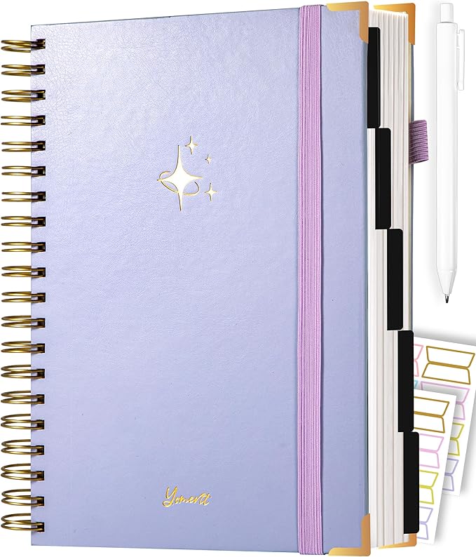 Yoment Leather Spiral Notebooks for Work 5 Subject Notebook College Ruled with Dividers 360 Pages B5 Hardcover Lined Journals for Women Men Writing B5 Size, Purple