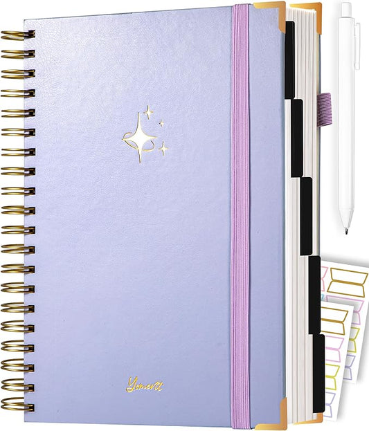 Yoment Leather Spiral Notebooks for Work 5 Subject Notebook College Ruled with Dividers 360 Pages B5 Hardcover Lined Journals for Women Men Writing B5 Size, Purple