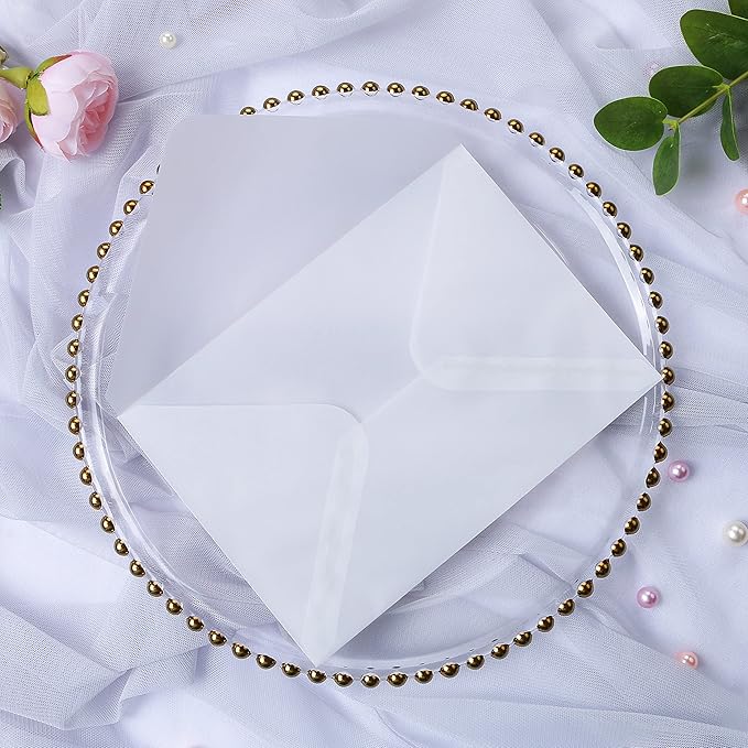 PONATIA 50 PCS/Pack A7 Vellum Envelopes, 5.35 x 7.5'' Vellum Envelopes, Perfect For 5 x 7'' Weddings Invitation Cards, Graduation Invite, Acrylic Invitations, Photos