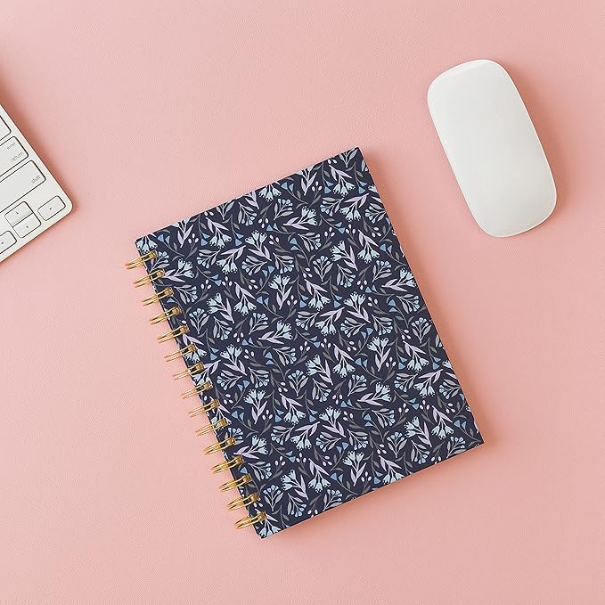 U Brands Navy Floral Spiral Bound Journal and Pen Set, Gold-Tone Hardware, 2 Pieces