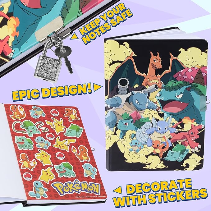 Pokemon Journal Set for Kids Teens Diary with Lock or Notebook with Pen Secret Diary School Supplies Pikachu Cute Stuff Gifts for Kids(Multi Notebook Set)