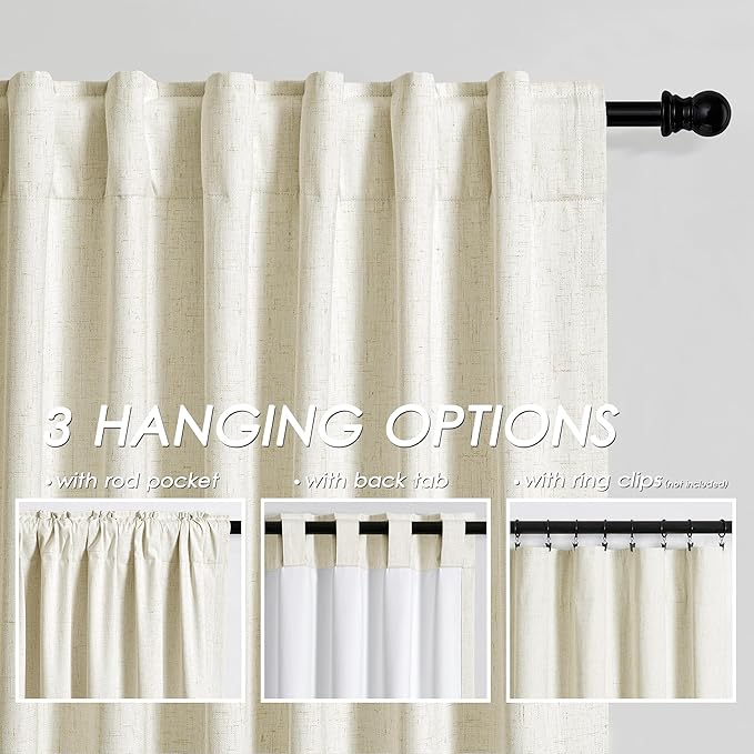 Nanspring Warm Beige Linen Blackout Curtains 120 Inches Long Back Tab Rod Pocket Heat Reducing Extra Long 10 Ft Total Blackout 2 Panels Set for Sliding Door Boho Farmhouse Curtains Drapes 52x120