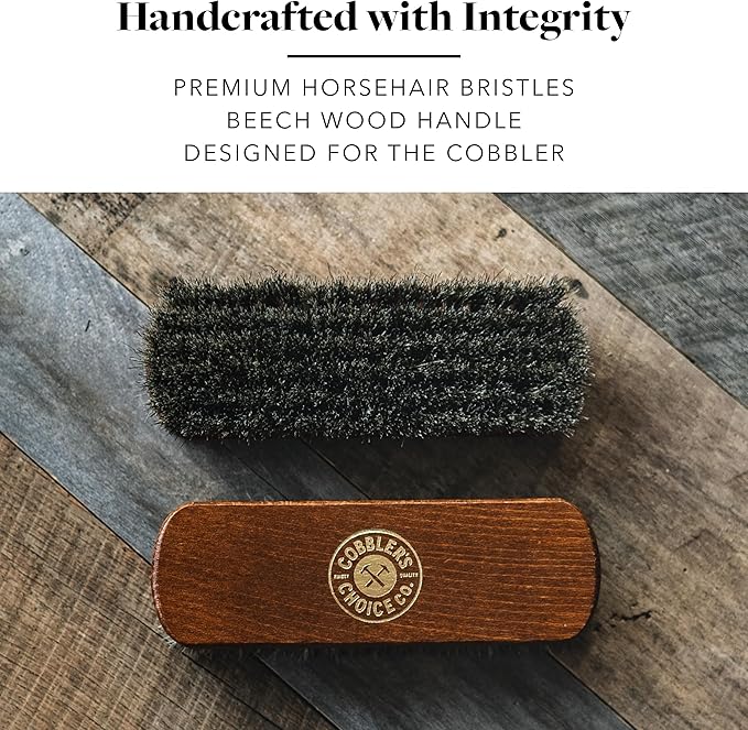 Premium Shoe Brush - Horsehair Shoe Brush - Concaved Handle for Premium Grip, Brown