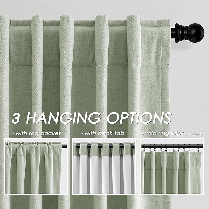 Mist Sage Linen Blackout Curtains 120 Inches Long Back Tab Thermal Insulated Extra Long 10 FT Cooling Noise Cancelling Full Shading 2 Panels Set for Bedroom Modern Urban Curtains Drapes 52x120