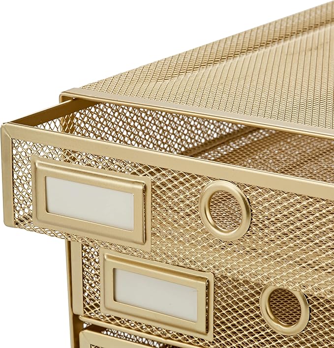 Annova Desk Organizer Wire Mesh 3 Tier Sliding Drawers Paper Sorter/Multifunctional/Premium Solid Construction for Letters, Documents, Mail, Files, Paper, Kids' Art Supplies (Gold)