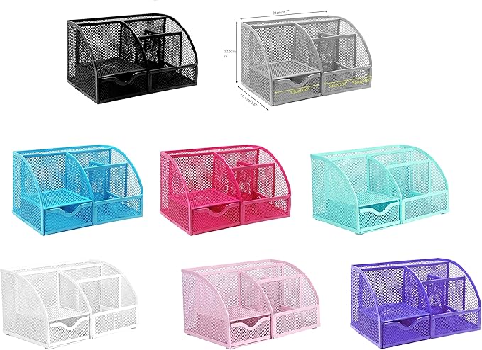 Exerz Desk Organizer Purple Office Desk Accessories Supplies Office Storage Desktop Pencil Pen Holder with Drawer Home Workspace