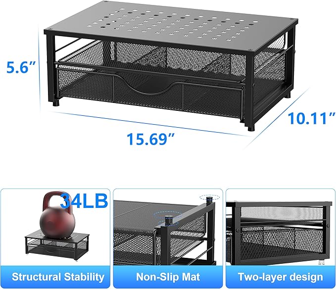 gianotter Computer Monitor Stand Riser, Desk Organizers and Accessories with Drawer, Office Desk Accessories & Workspace Desktop Organizers Storage for Printer Stand (Black)