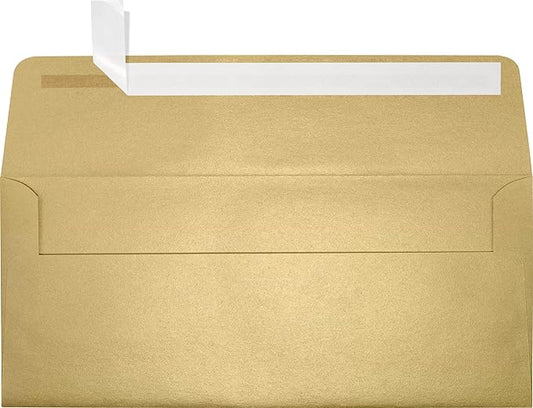 LUXPaper #10 Business Envelopes | Peel & Press | 4 1/8" x 9 1/2" | Blonde Metallic | 80lb. Text | 50 Qty
