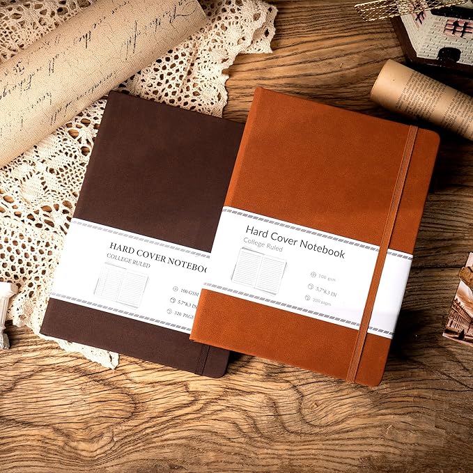 CAGIE Lined Journal Notebook for Men Women 320 Pages Leather Journals for Writing A5 Thick Hardcover Journaling Notebooks for Work Note Taking Diary, 5.7x8.3 in, Brown