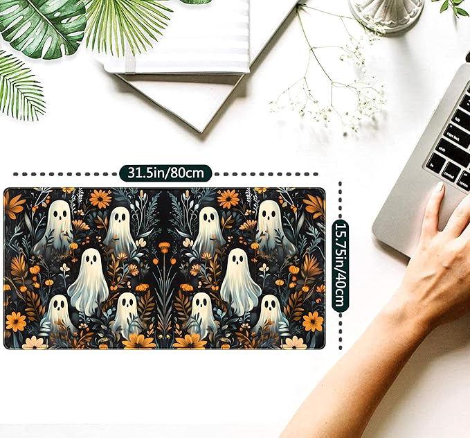 Retro Gothic Kawaii Desk Mat Cute Dark Academia Desk Pad Large Floral Mouse Pad XXL Gaming Mousepad, Laptop Computer Keyboard Mouse Mat, Deskmat Office Decor Accessories for Women, 31.5x15.75 in