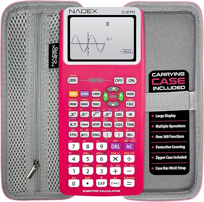 Scientific Calculator with Graphing, Includes Carrying Case, for College and High School Students, Calculus, Algebra, Geometry, Trigonometry, Statistics, Physics, Chemistry, Pink