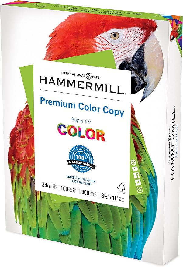 Hammermill Printer Paper, Premium Color 28 lb Copy Paper, 8.5 x 11 - 1 Pack (300 Sheets) - 100 Bright, Made in the USA, 102700R