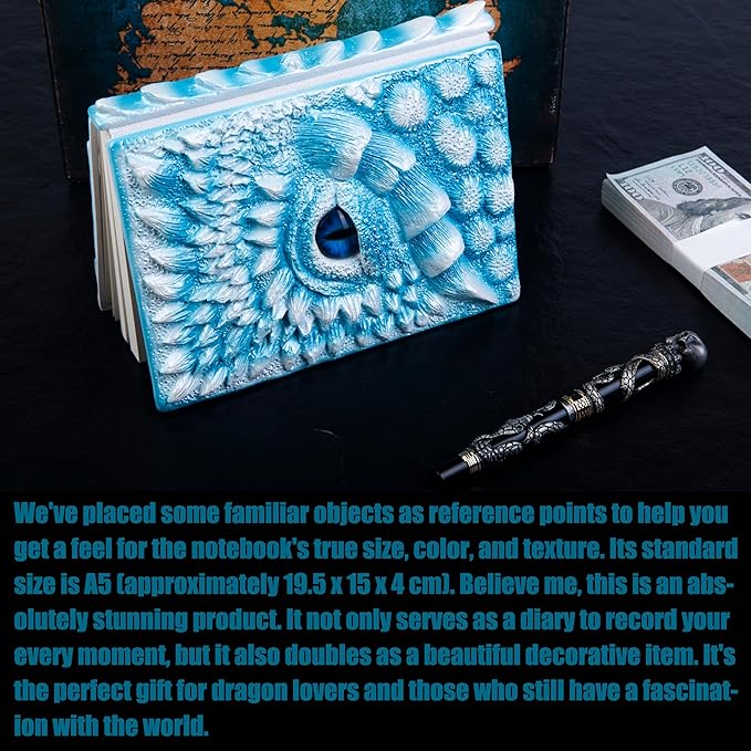 3D Dragon Eye Embossed Journal,Resin Engraving Notebook,Dnd notebook for Dragon Lovers ，Blank Paper,Hardcover Travel Notepad for Writing,Sketchbook,Collection,Gift,Decoration A4 and A5 Size (A5-Ice dragon-Lined)