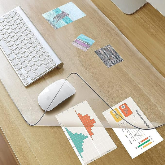 Awnour Clear Desk Mat on top of desks - 32 x 16 inches - Clear Transparent Plastic Desk Protector - Desk Writing Mat for Office and Home
