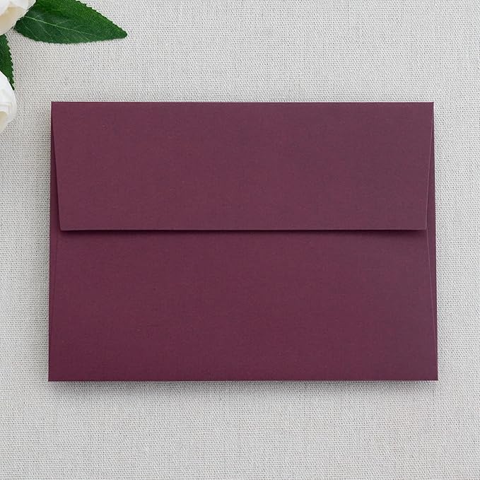 PONATIA 50PCS 5x7 Envelopes, Burgundy A7 Envelopes Self Seal for Weddings, Invitation Cards, Photos, Postcards, Greeting Cards Mailing, Baby Shower, Graduation, Christmas Gift Cards