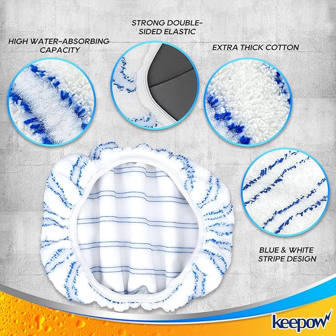 KEEPOW Reusable Mop Pads Compatible with O Cedar Hardwood Floor'N More Microfiber Mop, Mop Refill Heads Replacements for Wet and Dry Use, 15x8 Inch (2 pcs)