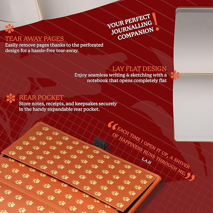 Dingbats* Wildlife Dotted Writing Journal Notebook A5 - Vegan Leather Hardcover - Ideal for Work, Travel - Pocket, Elastic Closure, & Bookmark