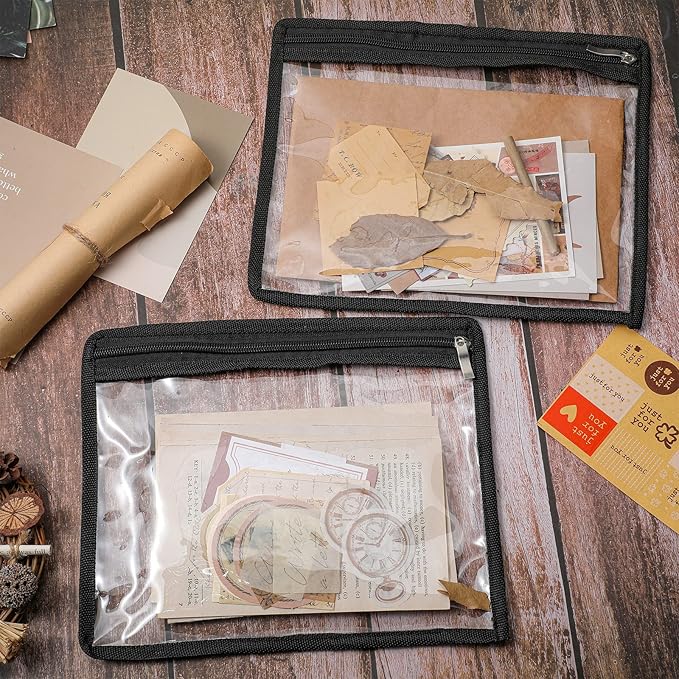 Outus 8 Pcs Clear Zipper Pouches Pencil Pouches PVC Makeup Pouch Envelopes Folder Storage Multi Purpose Pouch Document File Organization Bags, Office Supplies (Black Edging, 9.8 x 8 Inches)