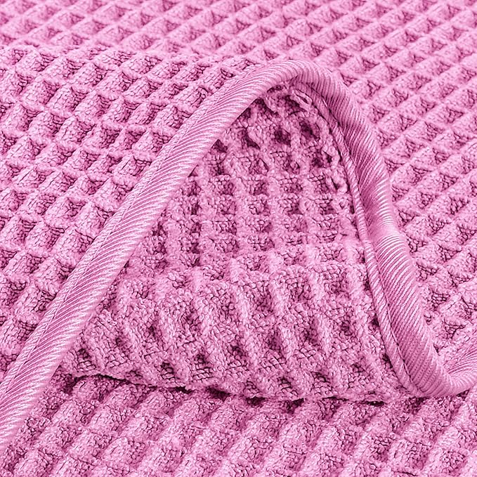 POLYTE Microfiber Lint Free Hand Towel, 16 x 30 in, 4 Pack (Pink, Waffle Weave)