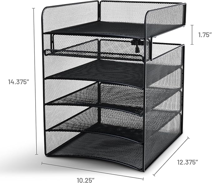 Safco Onyx Hanging Under Desk Organizer, 5 Trays, Office and Classroom Mailbox , Paper and Mail Sorter, Steel Mesh, Black